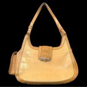 MARC CHANTAL VINTAGE (MC) HANDBAG CROC EMBOSSED TWO TONE EUC